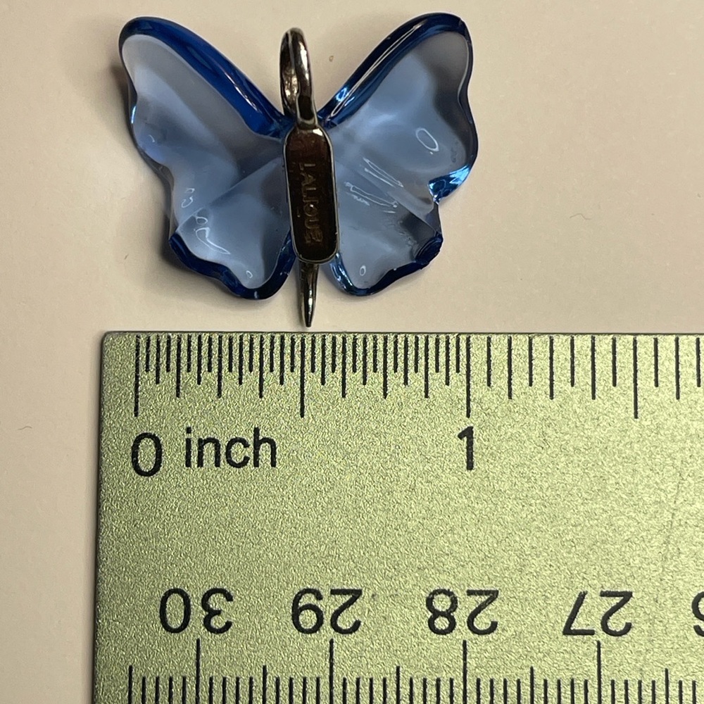 LALIQUE Papillons Butterfly Crystal Necklace blue pendant Sterling silver used - Picture 3 of 13